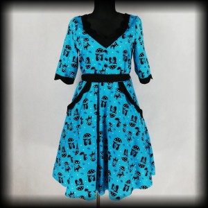 Sukienka Pin Up w koty XXL Voodoo Vixen niebieska