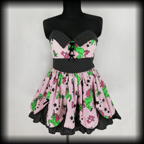 Sukienka mini Hell Bunny XL zombie unicorn różowa w groszki.jpg
