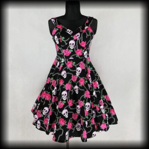 Sukienka Pin Up Punk H&R XL czaszki róże 