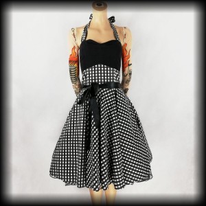 Sukienka Pin Up Rockabella S kratka vichy czarno biała