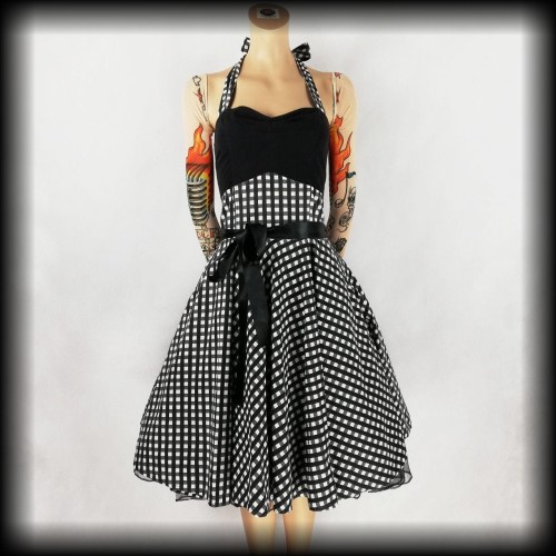 Sukienka Pin Up Rockabella S kratka vichy czarno biała.jpg