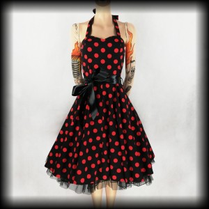 Sukienka Pin Up H&R M czarna w czerwone grochy 