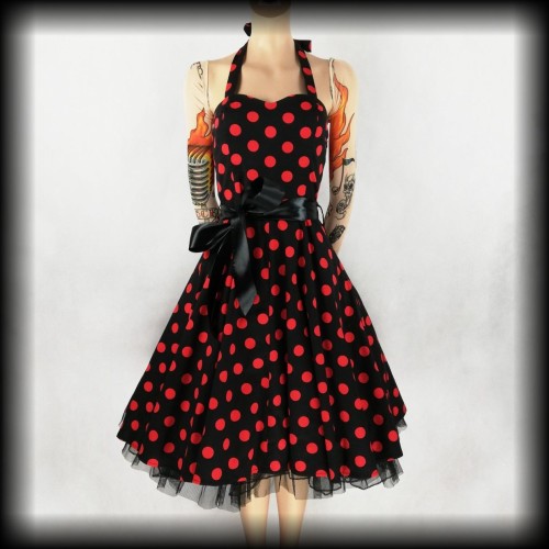 Sukienka Pin Up H&amp;R M czarna w czerwone grochy.jpg