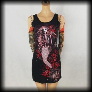 Sukienka mini punk M szkielet syreny goth