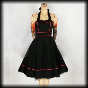 Sukienka Pin Up Gothic XS Hearts & Roses czarna z czerwonymi lamówkami