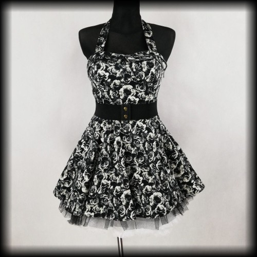 Sukienka Pin Up Punk Hearts &amp; Roses M mini mroczne róże.jpg