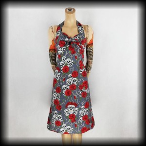 Sukienka Pin Up Punk czaszki i róże S/M Black Roses szara