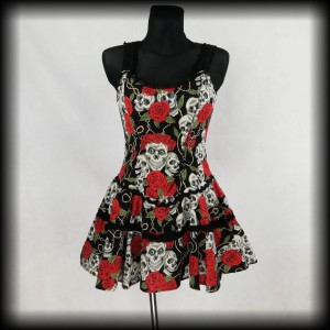 Sukienka Punk Gothic Living Dead Souls L mini czaszki róże