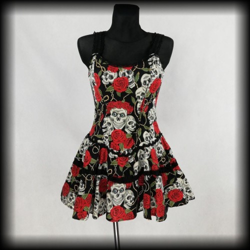 Sukienka Punk Gothic Living Dead Souls L mini czaszki róże.jpg