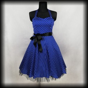 Sukienka Pin Up Hearts & Roses XL niebieska w groszki NOWA