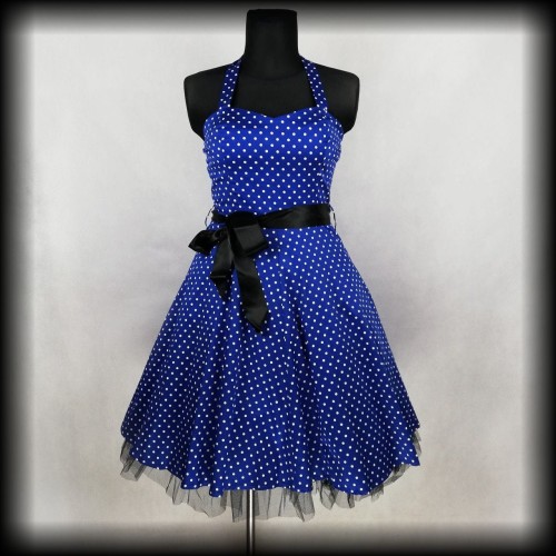 Sukienka Pin Up Hearts &amp; Roses XL niebieska w groszki NOWA.jpg