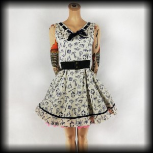 Sukienka Pin Up Hell Bunny L marynarska kremowo granatowa