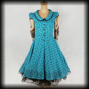 Sukienka Retro Voodoo Vixen S niebieska w kokardki