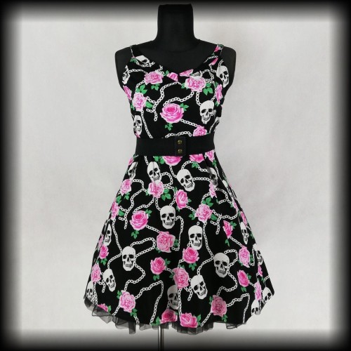 Sukienka Pin Up Punk 3XL czaszki róże.jpg