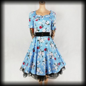 Sukienka Retro XS/S błękitna w kwiaty