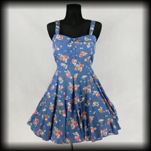 Sukienka Pin Up Retro M niebieska w kwiaty