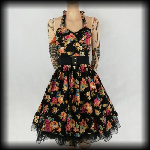 Sukienka Pin Up Lindy Bop XSS czarna w kwiaty.jpg