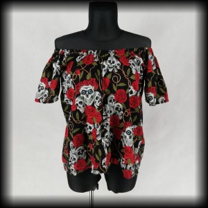 Bluzka oversize czaszki i róże M-XL