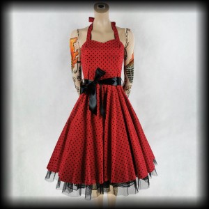 Sukienka Pin Up H&R S/M midi czerwona w groszki