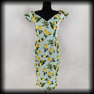 Sukienka Pin Up British Retro L ołówkowa cytryna z miętą