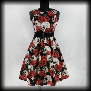Sukienka w czaszki i róże L rozkloszowana retro