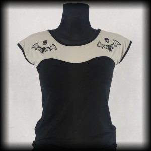 Bluzka psychobilly L Too Fast czaszki i nietoperze