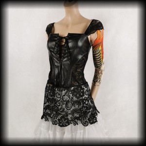 Bluzka gotycka gorsetowa M eko skóra z koronką