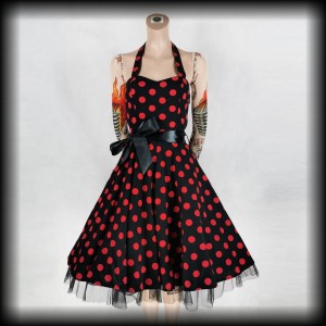 Sukienka Pin Up H&R S czarna w czerwone grochy