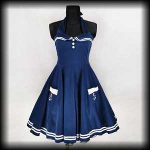 Sukienka Pin Up Hell Bunny L Motley marynarska sailor granat