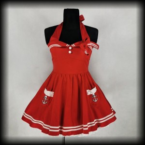 Sukienka mini Pin Up Hell Bunny M marynarska piracka czerwona