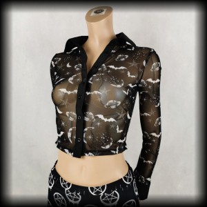 Bluzka gotycka XS nietoperze w kosmosie goth