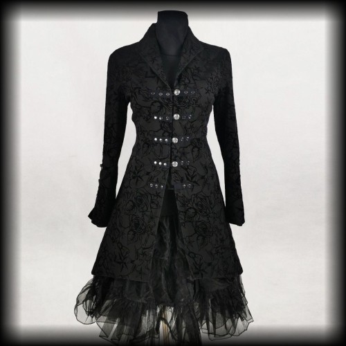 Płaszcz gotycki Hearts &amp; Roses L czarny żakard old school.jpg