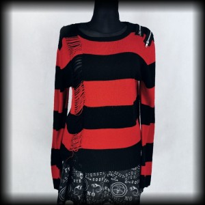 Sweter goth punk S Heartless czarno czerwony