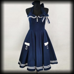 Sukienka Pin Up Hell Bunny M Motley marynarska sailor granat