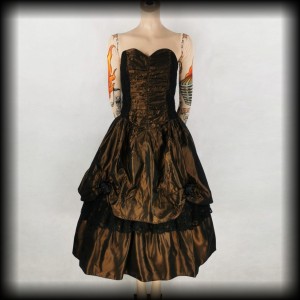 Sukienka vintage S/M goth złota drapowana