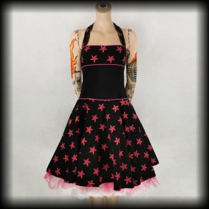 Sukienka Pin Up Collectif S gorsetowa w różowe gwiazdy