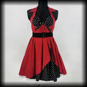 Sukienka Pin Up XXL czerwona z wstawkami w groszki