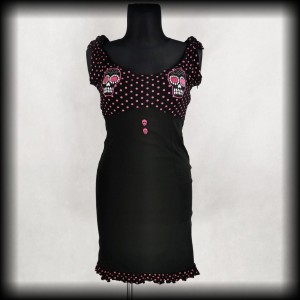 Sukienka Too Fast M ołówkowa czaszki i groszki