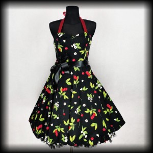 Sukienka Pin Up Hearts & Roses L wisienki wiązana na szyi 