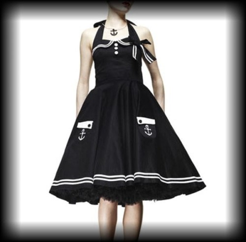 Sukienka Pin Up Hell Bunny M Motley marynarska sailor.jpg