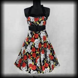 Sukienka Pin Up Punk XL czaszki i róże gorsetowa