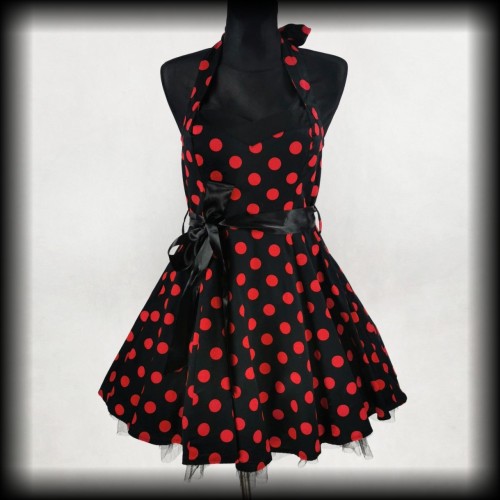 Sukienka mini Pin Up Hearts &amp; Roses XL czarna w czerwone groszki.jpg