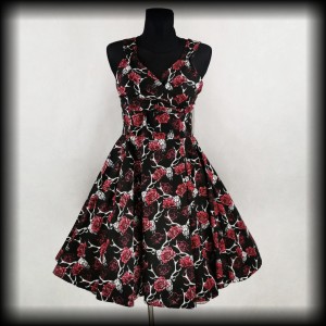 Sukienka Pin Up Rockabella M czaszki jeleni i róże NOWA