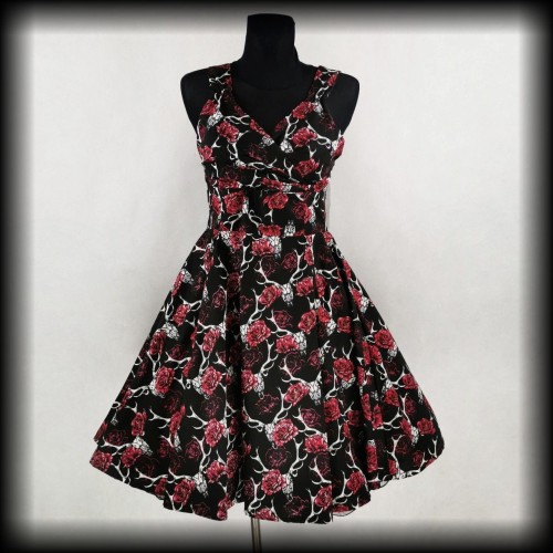 Sukienka Pin Up Rockabella M czaszki jeleni i róże NOWA.jpg