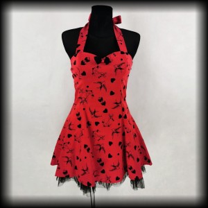Sukienka Pin Up Punk H&R M mini old school tattoo czerwona