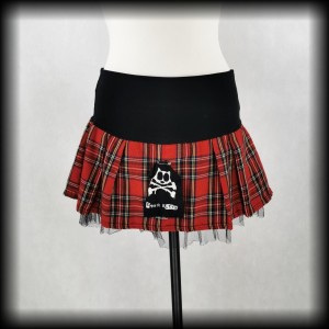 Spódnica mini S Death Kitty szkocka krata 