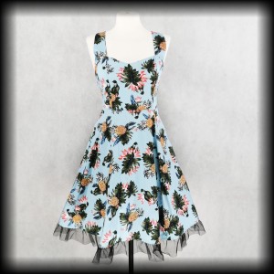 Sukienka Pin Up S/M błękitna w ananasy