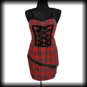 Sukienka mini w kratę M Punk Goth gorsetowa