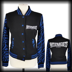 Bluza baseballówka XS Antifascists czarno niebieska zebra DIY