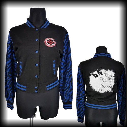 Bluza baseballówka XL Antifascist Lisa czarno niebieska zebra DIY.jpg